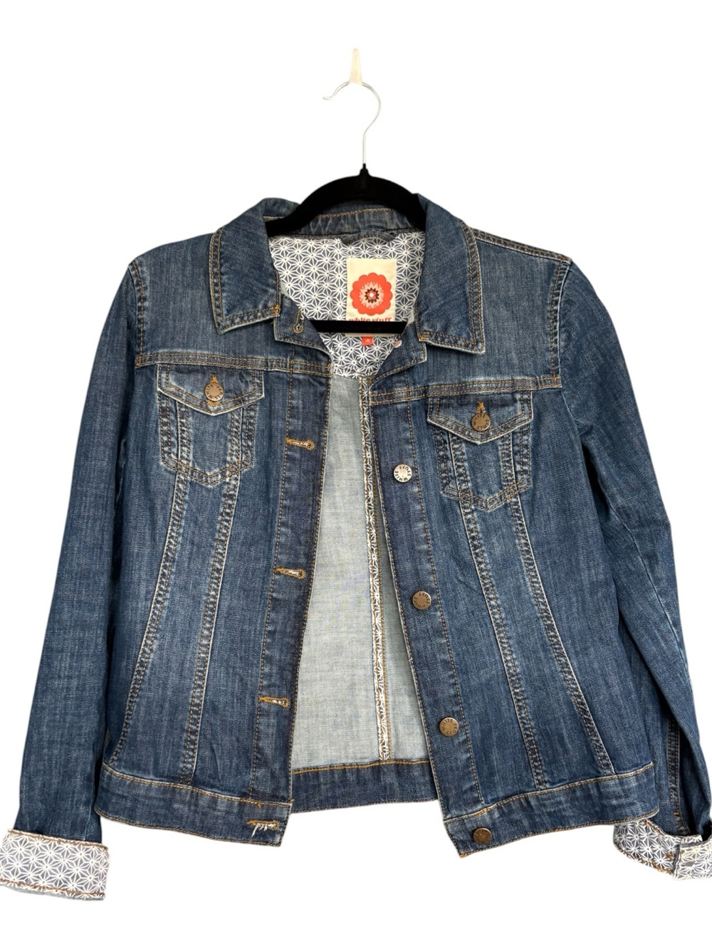 White Stuff Dark Wash Denim Jacket Size 8 Accent Cuff